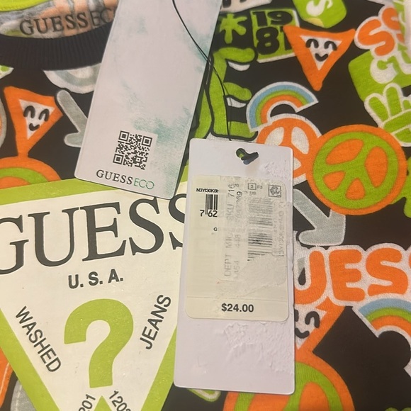 NWT Guess Yellow Multi Short Sleeve T-Shirt Geometric Logo Azure - Picture 7 of 10